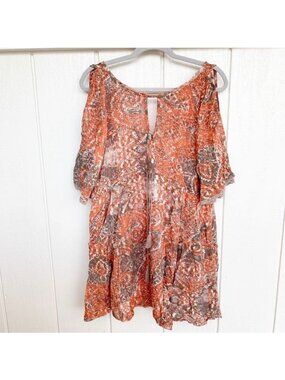 NWT Free People Love Birds Clementine Orange Print Mini Dress Women's Small S